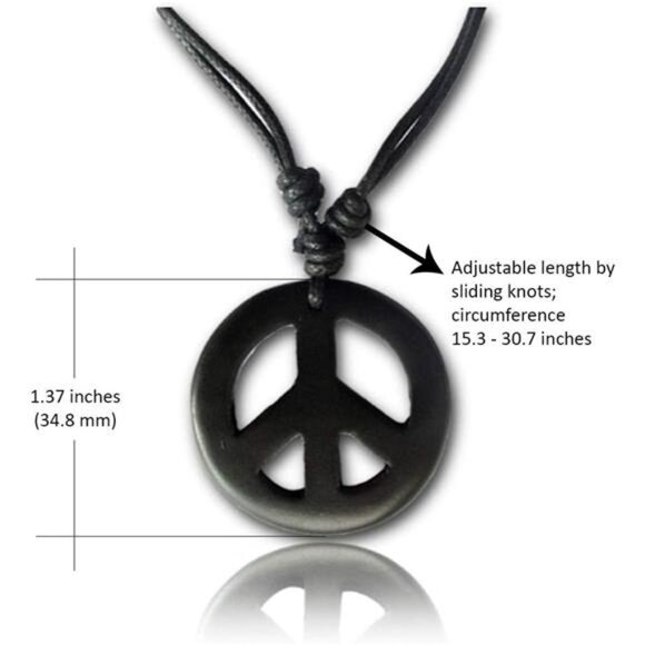 Adjustable Peace Sign Pendant Necklace with Organic Wood - Hippie Accessories - Picture 2 of 7